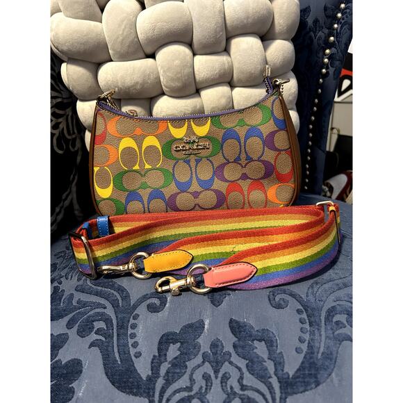 Coach Teri Shoulder Bag In Pride Rainbow Signature Canvas NWOT - Picture 4 of 9
